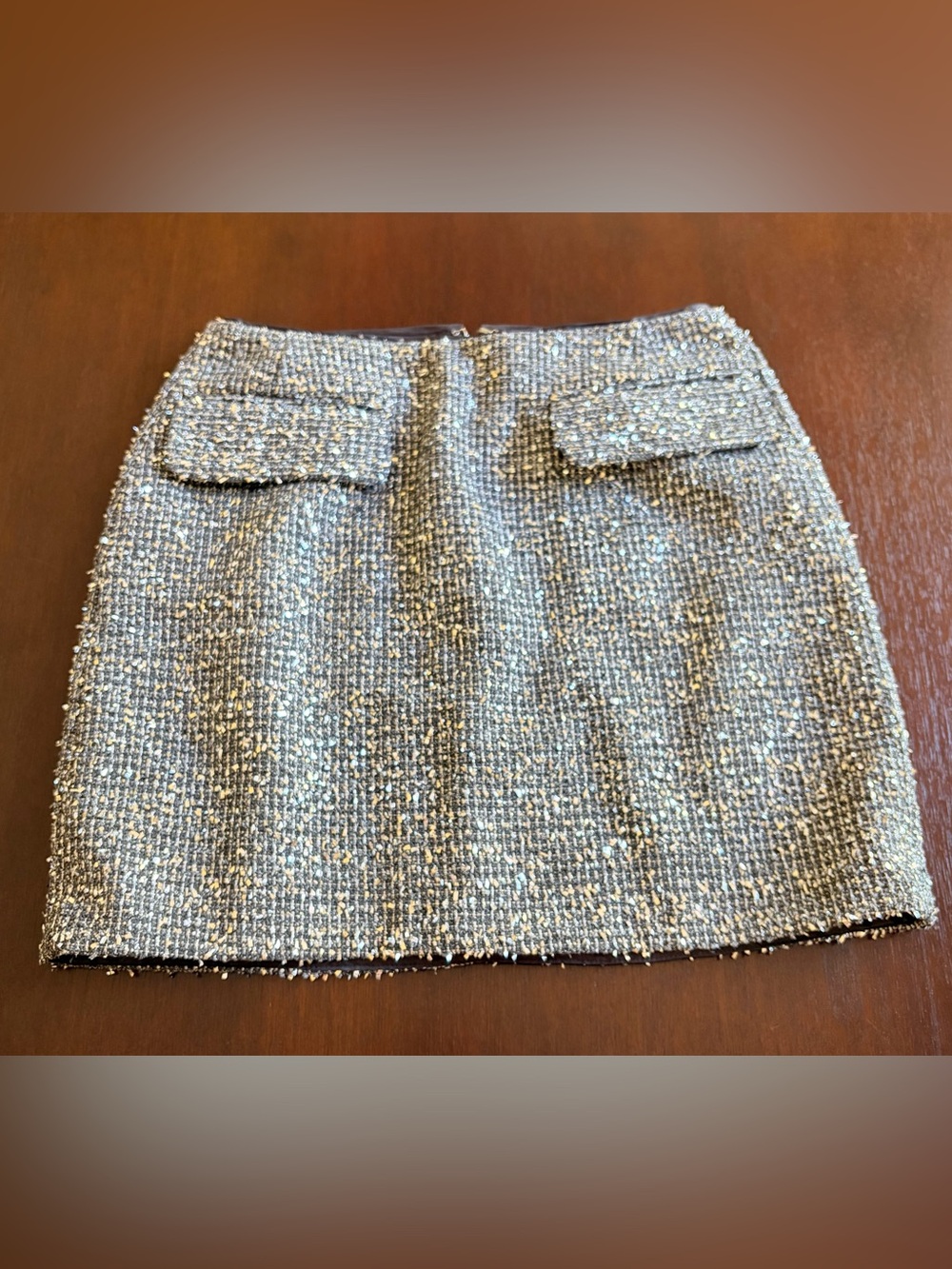 Banana Republic Gray and Cream Bouclé Mini Skirt with Flap Pockets